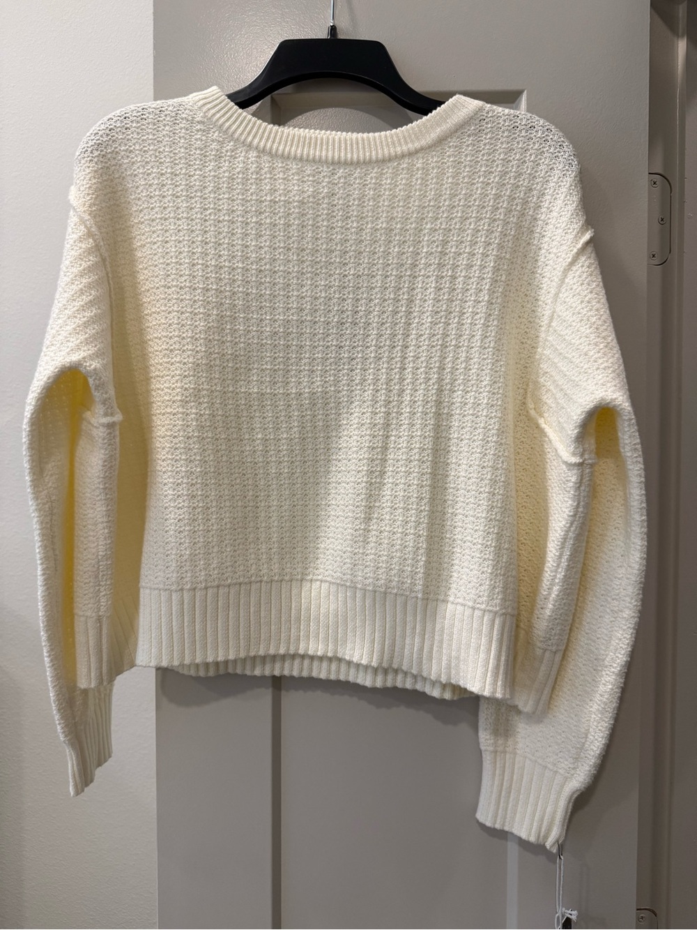 Girl’s Haute Hippie Ivory Waffle-Knit Crew Sweater